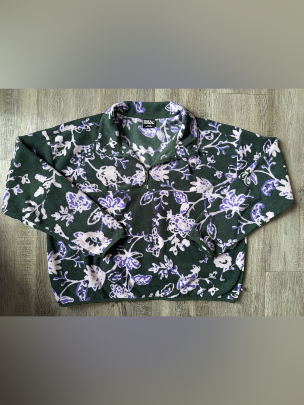 Eddie Bauer Green Floral Half-Zip Fleece Pullover